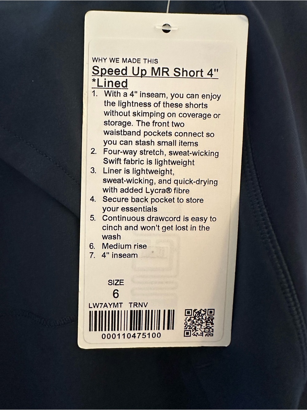 Lululemon Navy Speed Up Shorts 4” Size 6 - Picture 4 of 5